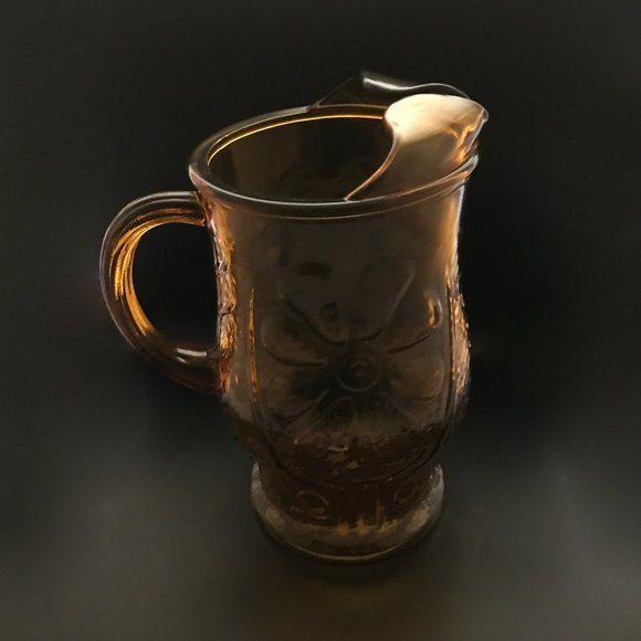 VTG Libbey Glass Co  Amber Glass Pitcher Country Garden Pattern  64 oz Ice Lip - Picture 1 of 3